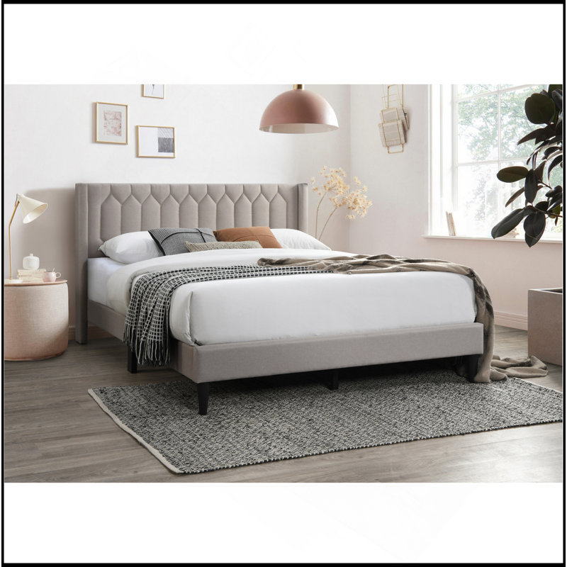 Cadre de lit tête de lit à motif de losanges moderne en tissu pour grand lit 1pc, Marron clair