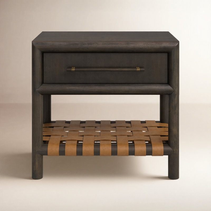 Colleen 1-Drawer Solid and Manufactured Wood Nightstand with Open Shelf, Basalt Gray