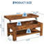 Table basse à plateau relevable avec rangement caché, bureau de table moderne pour petits espaces, table centrale en bois avec grand compartiment et tablette pour le salon-635369034