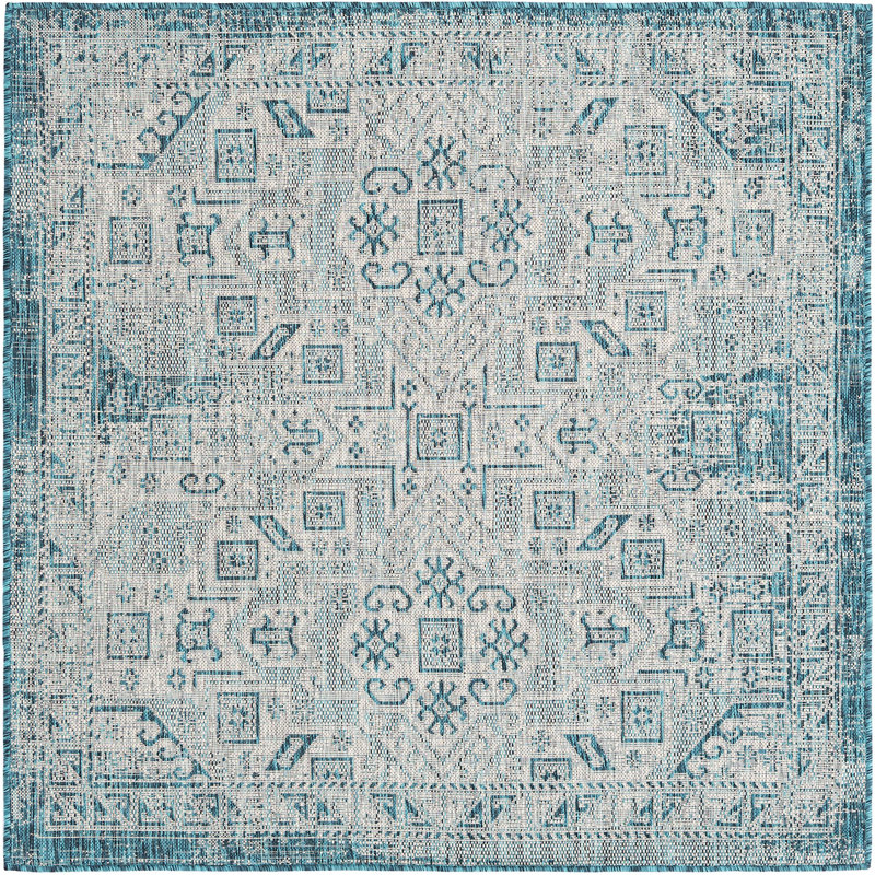 Oriental Area Rug in Blue, Square 5'3"