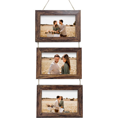 Wall Hanging Picture Frames Collage With 3 Opening Rustic Brown Frames