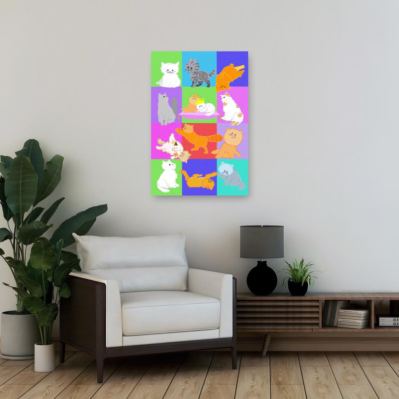 Impression sur toile chat coloré et fantaisiste, 36" H x 24" W
