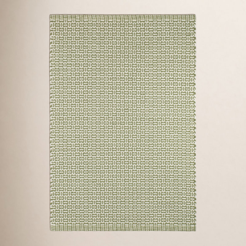 Miss Muffet Handwoven Cotton Rug, Rectangle 7'6" x 9'6", Olive/White