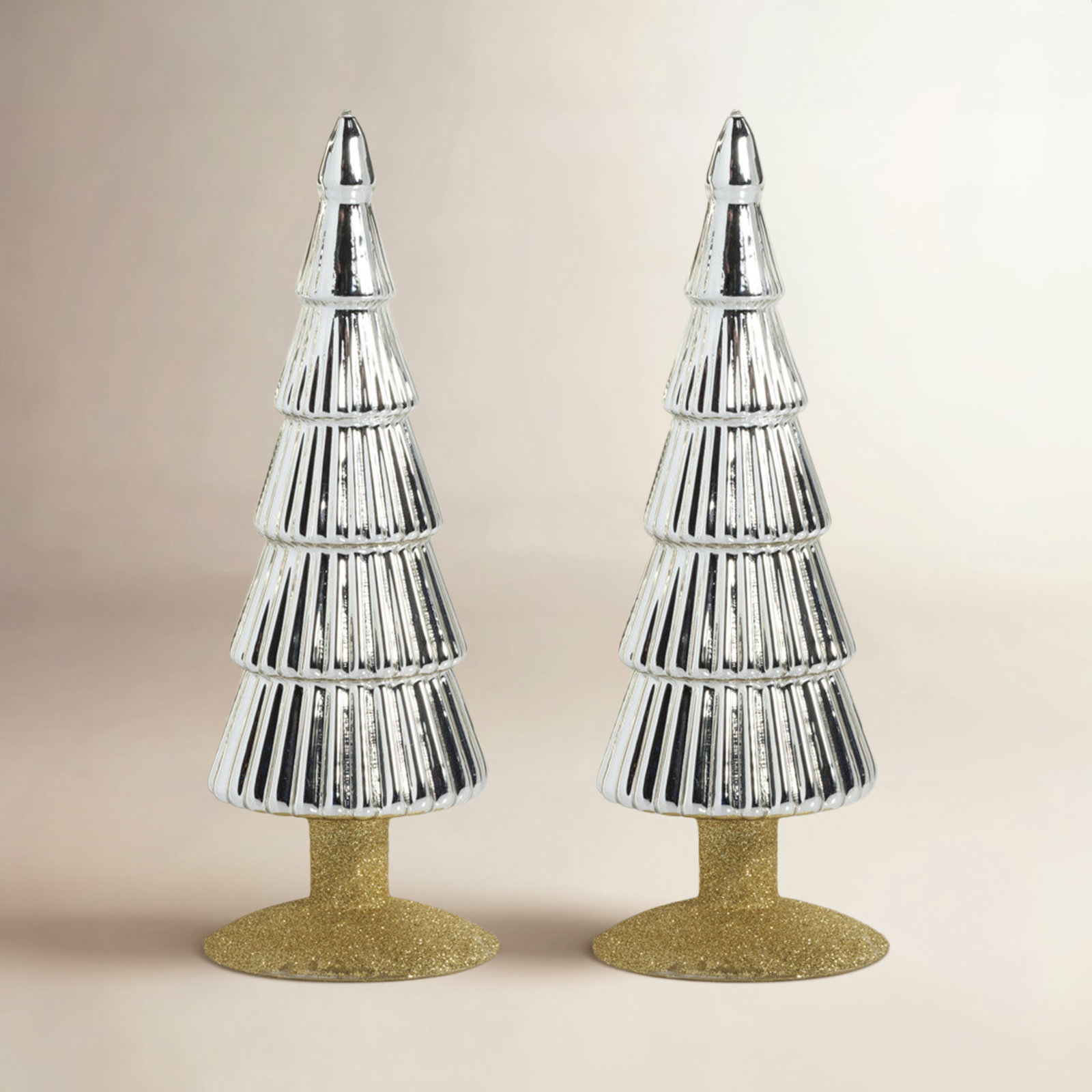 Halette 2-Piece Red Glass Tabletop Tree Set, 9.5" H x 3.5" W x 3.5" D, Silver/Gold