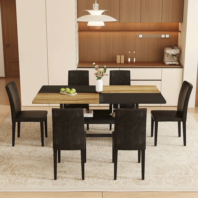 Ensemble de table et de chaises.Une table de salle à manger circulaire épissée de couleur moderne - rangement double couche.Ajoutée à la technologie des chaises de salle à manger en tissu, simple et polyvalente, confortable.