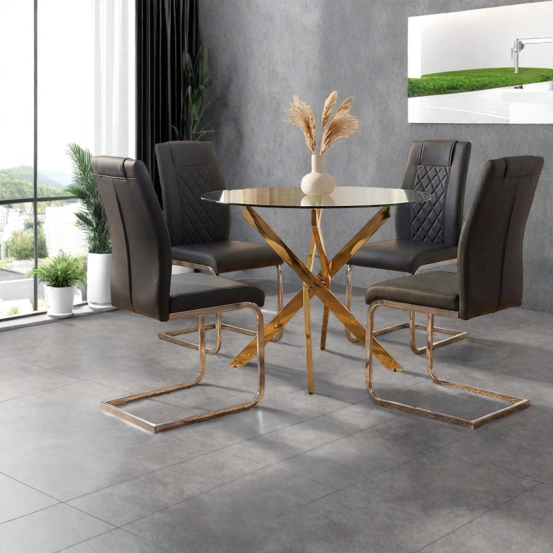 Ensemble de table de salle à manger moderne, peu encombrant, en verre et en métal, pour les petites cuisines