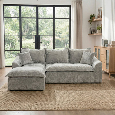 Boneless 103" Cloud L-Shaped Sectional Sofa, 3-Seater Modular Chenille Couch with Chaise, No Assembly Required Compressed Foam Soft Sofa for Living Room, Apartment