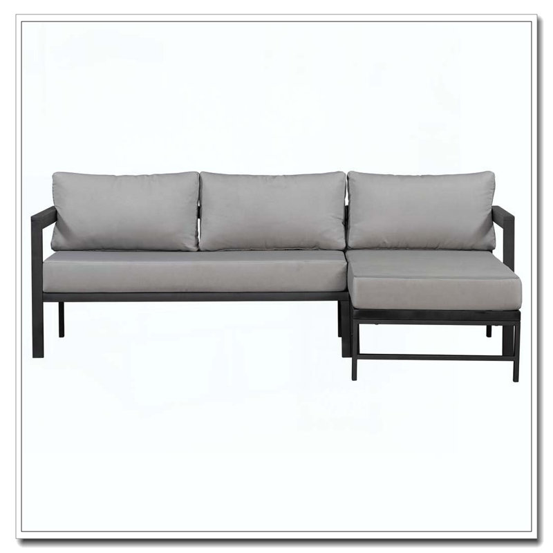Outdoor L-Shaped Sofa with Iron Frame, Gray