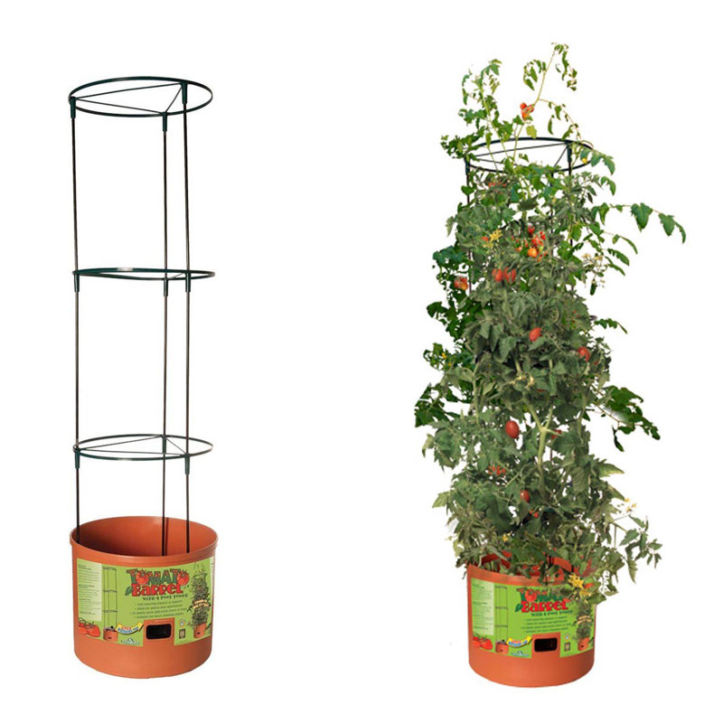 Hydrofarm Tomato Barrel Pot Garden Planting System with 4 Foot Trellis Tower