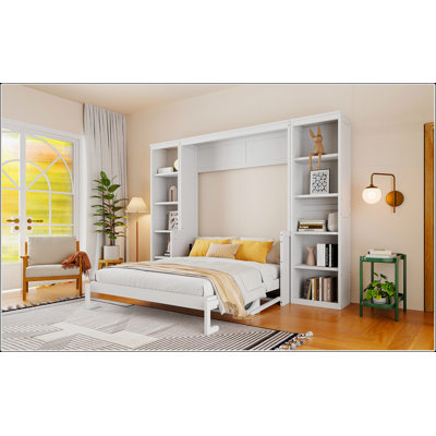 Queen Size Murphy Bed with Desk and Bookshelf, Space-Saving Design for Modern Living and Enhanced Functionality