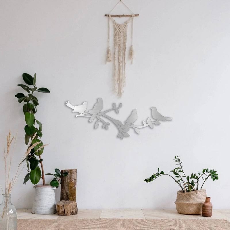 Birds On a Tree Branch Metal Wall Art - Nature Inspired Bird Silhouette Decor - Rustic Outdoor Wall Hanging - Farmhouse Tree Branch Design - Modern Industrial Metal Sculpture - Home Garden Decor Statement Piece