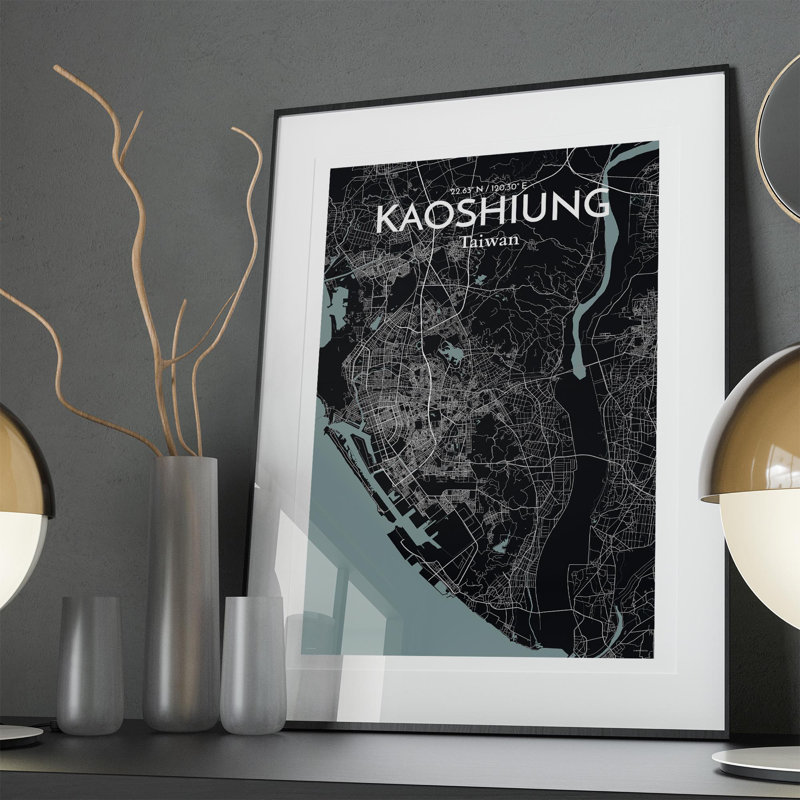 Kaoshiung City Map In Midnight - No Frame Print, 36cm H x 24cm W x 0.05cm D