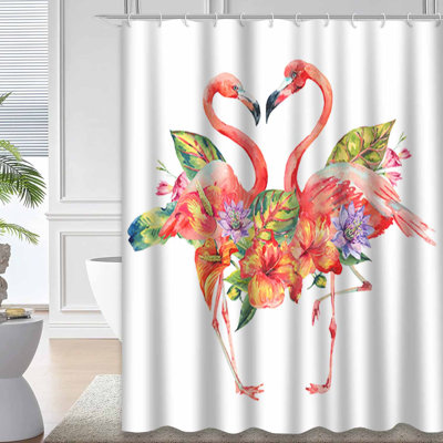 Aquarelle, flamant rose, fleurs tropicales, voeux floral exotique avec 12 crochets