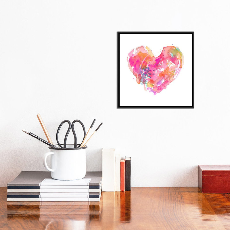«Messy Heart», reproduction de peinture à l'aquarelle sur toile tendue, H 12 po x l 12 po x P 1,5 po, Toile avec cadre noir