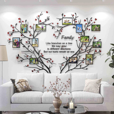 Wall Decor Picture Frame Collage Removable 3D DIY Acrylic Wall Stickers For Living Room With Red Heart And Quote Family Like Branches On A Tree