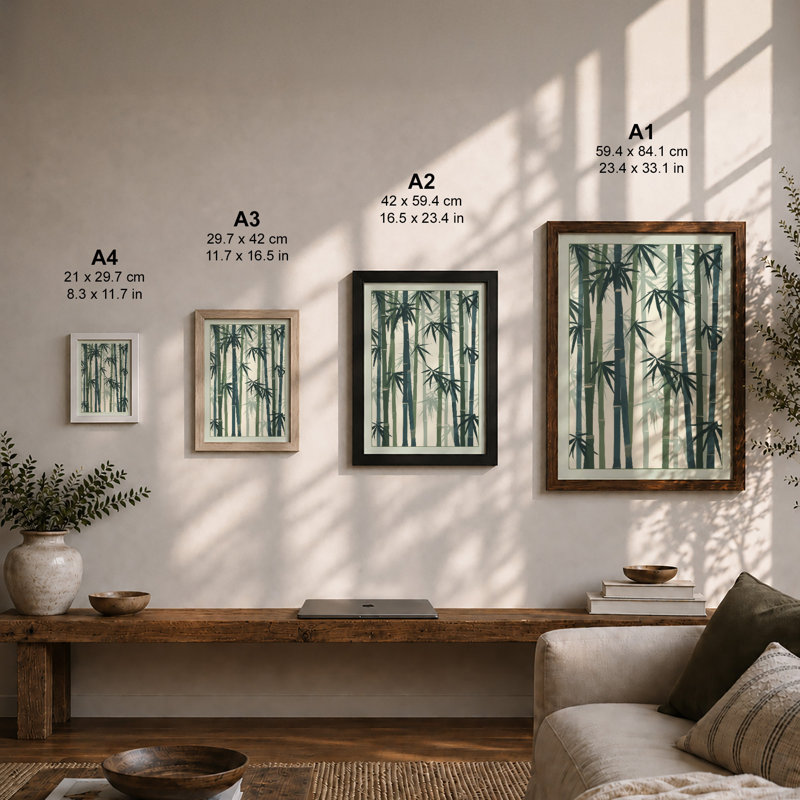 Bamboo Forest Japandi - Framed Print, Oak, A4 - 29.7 x 21.0 cm