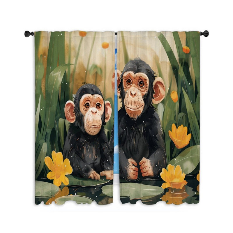 Two Chimpanzees Primate Room Darkening Curtain Pair, 20" W x 63" L