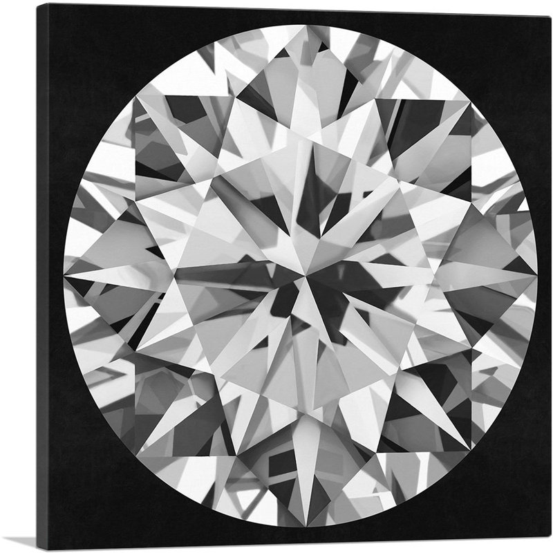 Gris blanc sur fond de diamant rond brillant, bijou sur toile tendue, H 36 po x l 36 po x 1,5 po