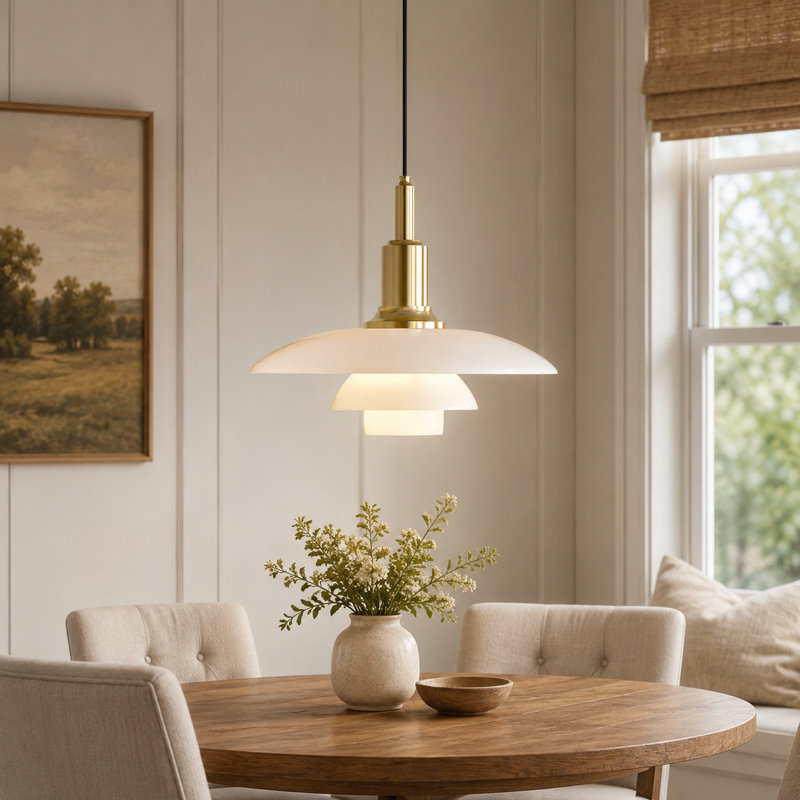 Luminaire suspendu 1 lumière doré, abat-jour moderne en verre 3 couches pour îlot de cuisine
