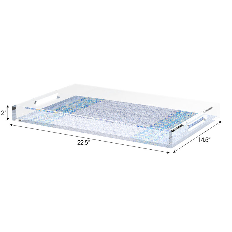 Iznik Acrylic Rectangle Decorative Tray, 22.5"W x 14.5"D x 2"H, Blue