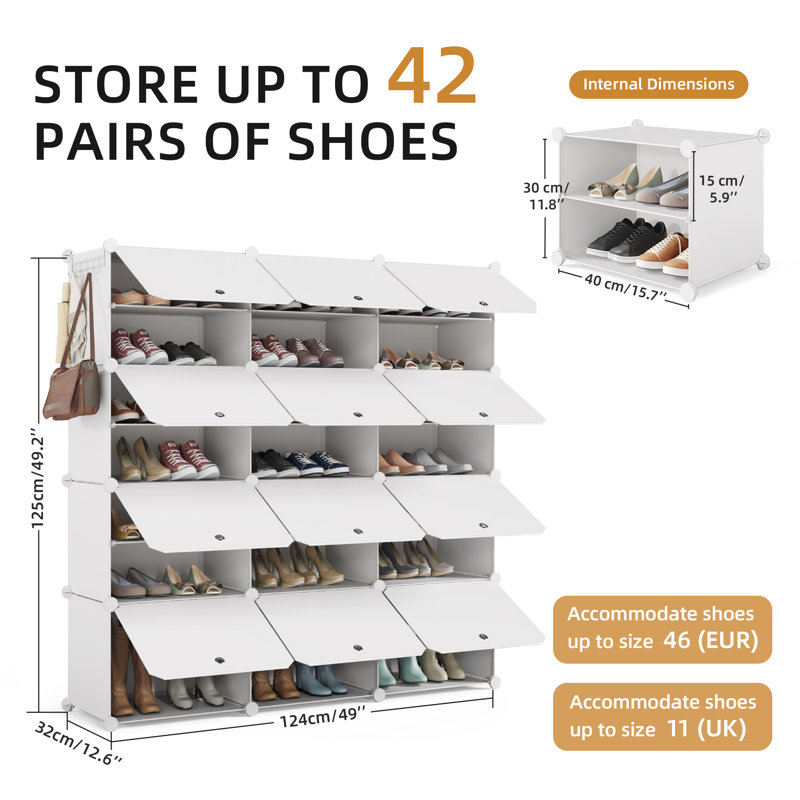 42 Pair Stackable Shoe Storage Cabinet, White