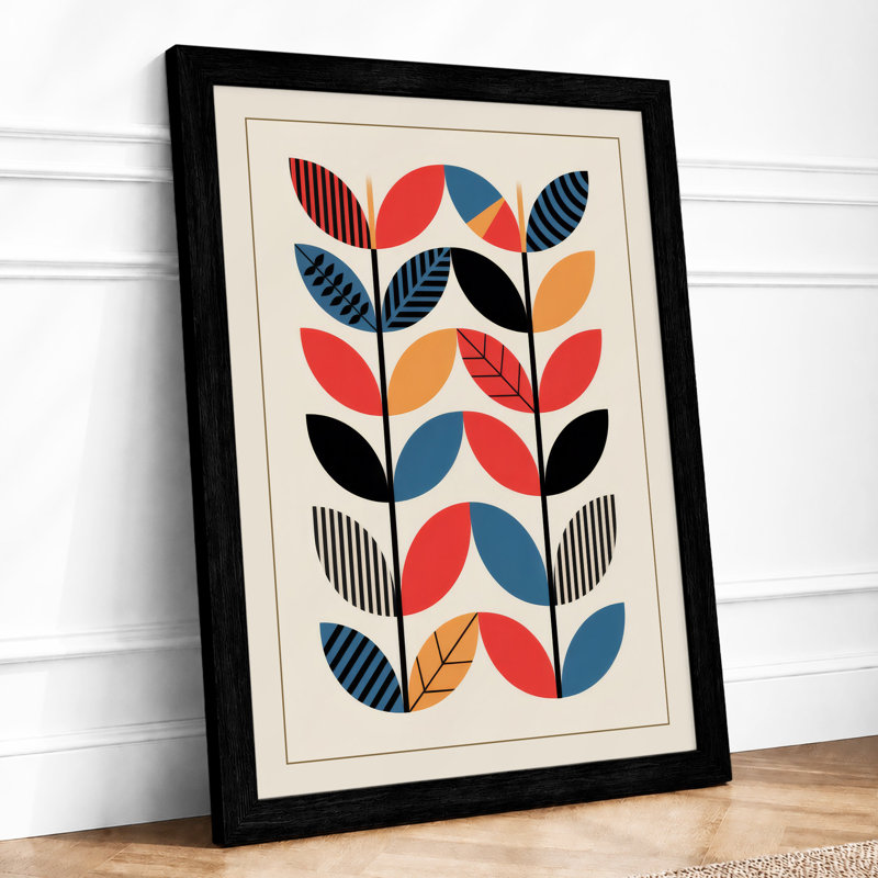 Symmetrical Leaf Forms Scandinavian - Print, Black, A3 - 42.0 x 29.7 cm