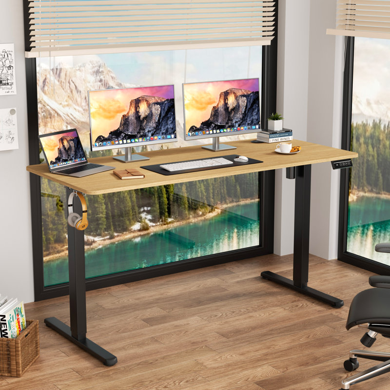 Bureau debout réglable électrique Oishee, 46,5 po H x 70,9 po L x 31,5 po po, Jaune / Blanc