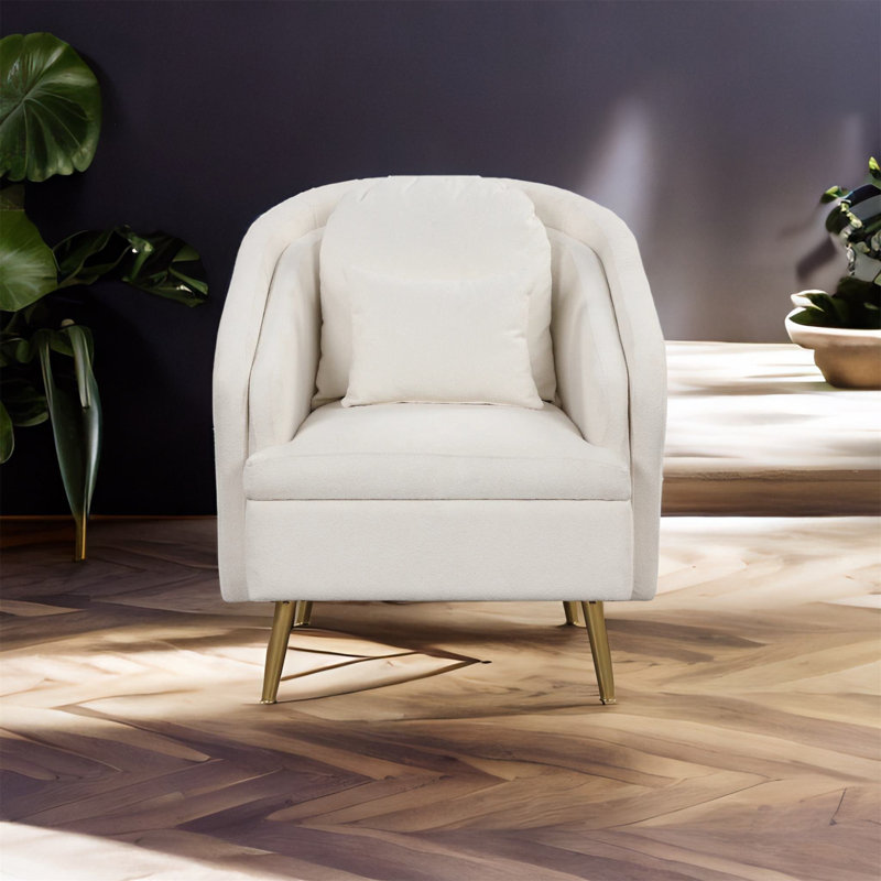Fauteuil demi-tonneau 31,5 po, Velours blanc