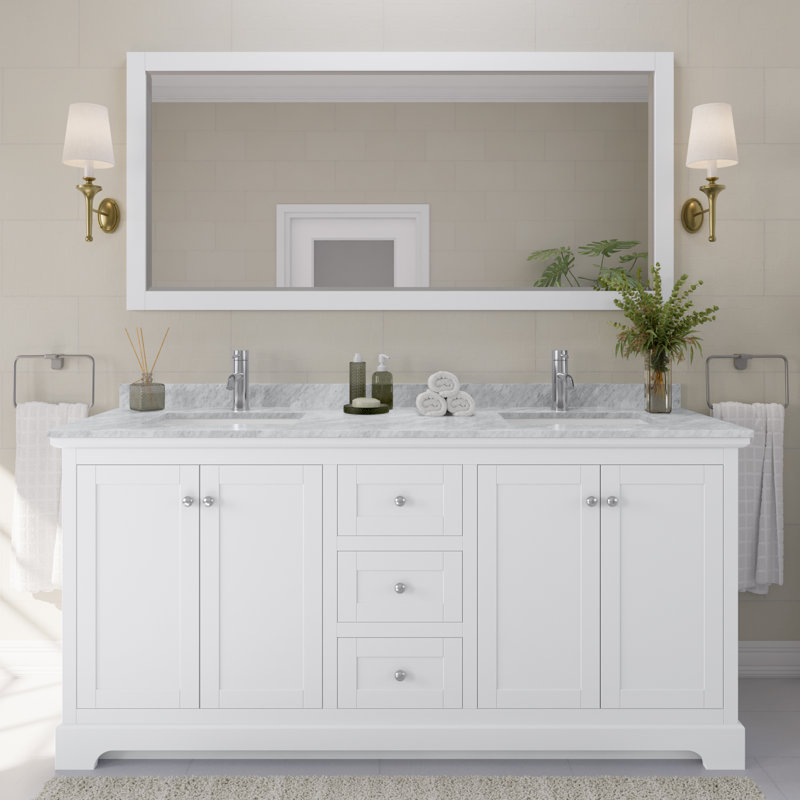 Ensemble de meuble-lavabo double 72 "avec miroir Avery, Blanc, Chrome poli