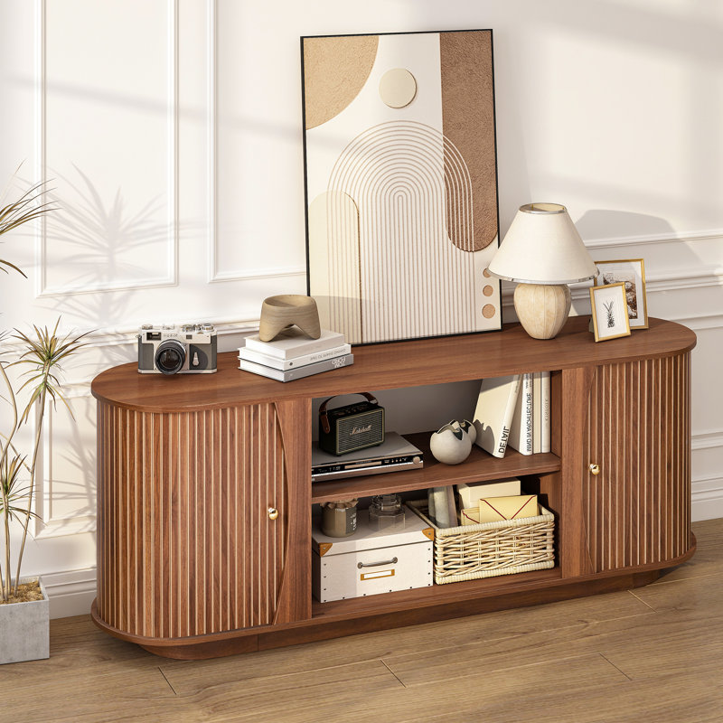Meuble télé 62 po avec porte tambour, Brun