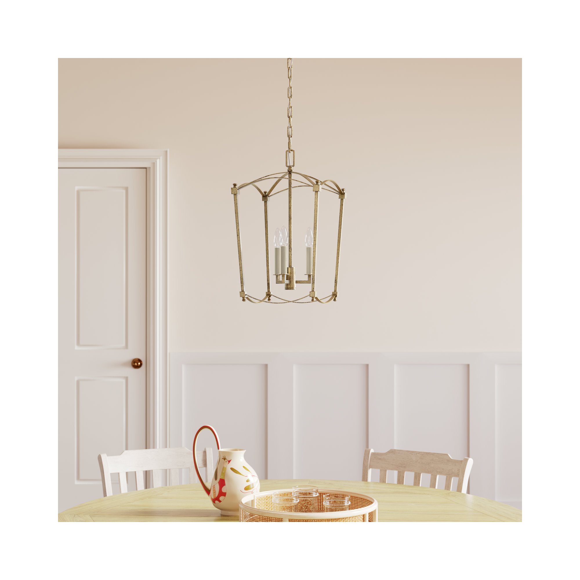 Olive 3-Light Lantern Chandelier, Antique Gold