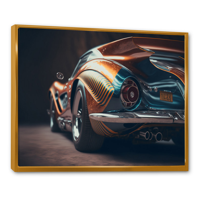 Gros plan d'une voiture rétro classique V - reproduction sur toile, H 12 po x l 20 po x P 1 po, Cadre flottant doré