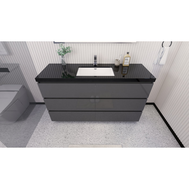 Base de meuble-lavabo simple 60 po autoportant 60 po seulement, Gris ultrabrillant