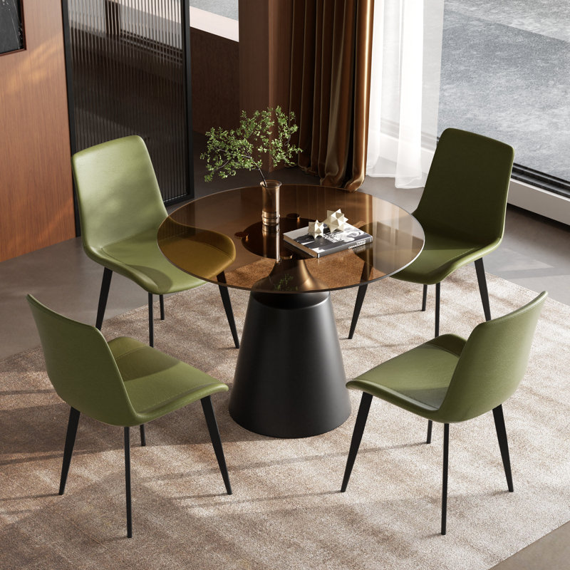 Ensemble de table de salle à manger moderne à piédestal pour 2 ou 4 personnes, 5 pièces: table, 4 chaises, Vert, Noir