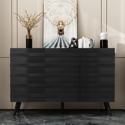 47.2"W Modern Black Sideboard With Slatted Door & Adjustable Shelves