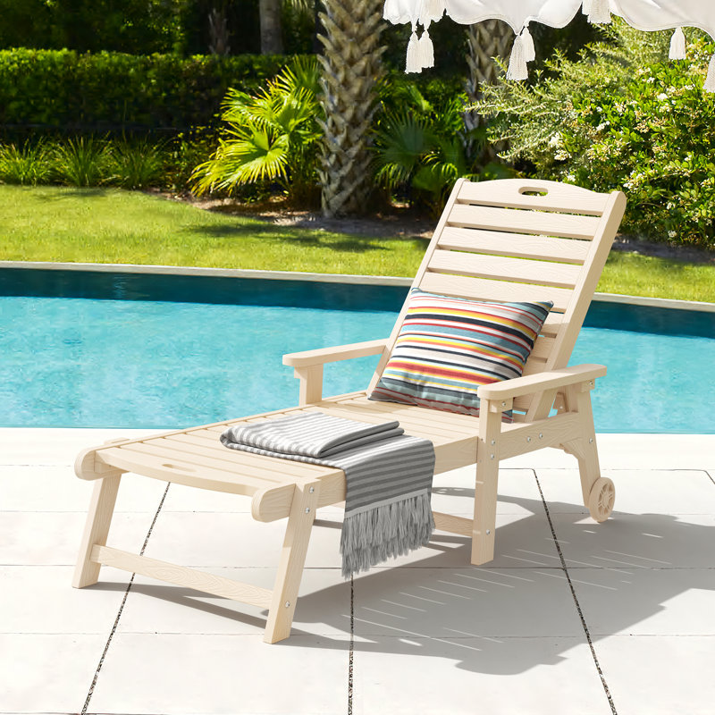Oversized Plastic Outdoor Chaise Lounge Chair With Wheels And Adjustable Backrest, Sand