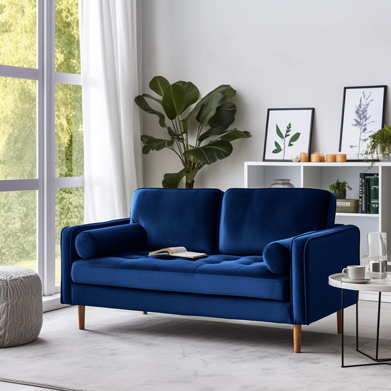 Banuelos 58'' Velvet Square Arm Loveseat, Blue