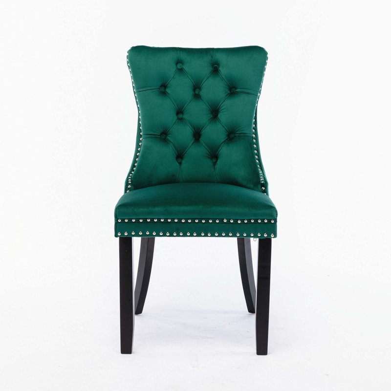 Chaise rembourrée capitonnée en velours de bois massif