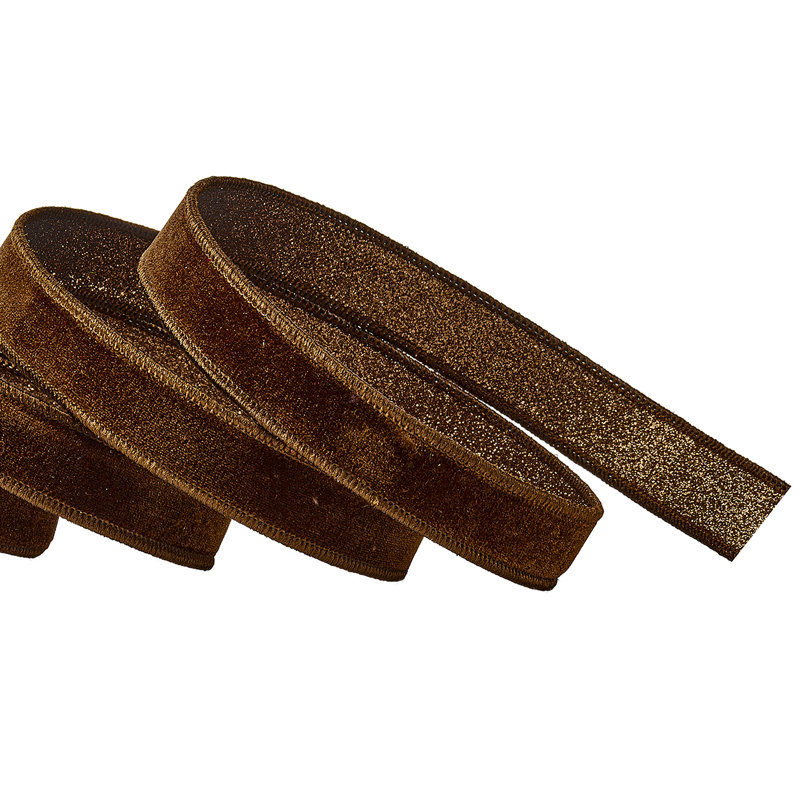 1 po X10Y velours avec ruban à paillettes, Brown