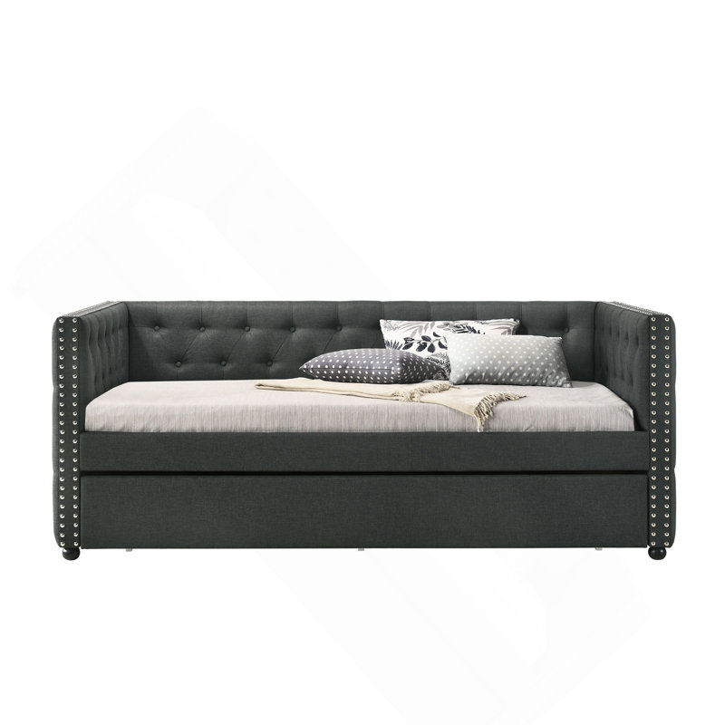 Lit de jour en tissu gris avec couchette (simple), Lit simple, Gris