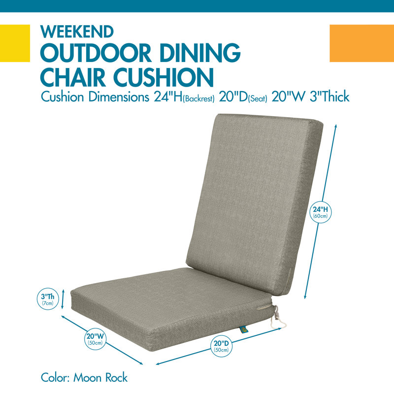Weekend Outdoor 3'' Dining Chair Seat Cushion, Moon Rock, 20" H x 44" W x 3" D