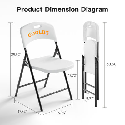 Folding Chairs, 600lbs Capacity, Heavy-Duty Commercial Stackable Plastic Foldable Chairs for Indoor, Outdoor (White, 20 Pack)