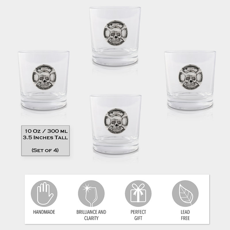 Arthur Court Skull Accent Pewter Whiskey Glass Set (Set of 4)