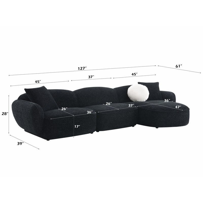 Canapé modulaire rembourré avec 3 coussins en bois
