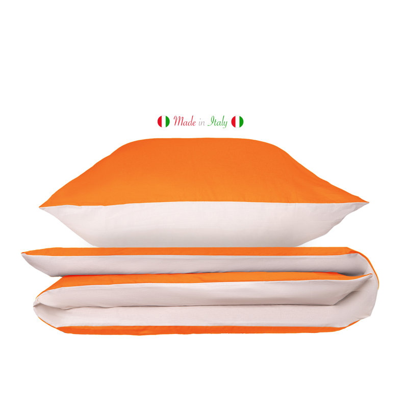 Cotton Solid Colour Duvet Cover Set with Pillowcases, Double - 2 Pillowcases (80 x 80cm), Orange/Cream