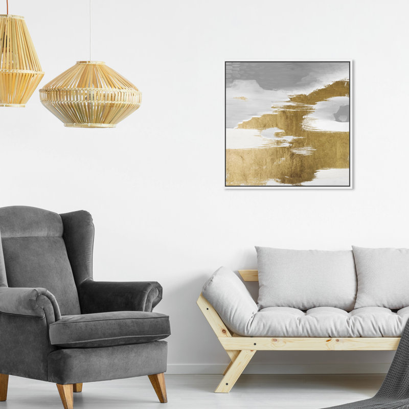 Gold Heaven - Peinture sur toile, H 20 po x l 20 po, Cadre flottant blanc