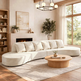 Curved Minimalist Modern Sectional Sofa With Microfiber Upholstery And 6 Toss Pillows