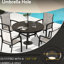 Ensemble de patio 5 pièces comprenant 4 chaises de salle à manger empilables et une table ronde de 103 cm (40,6 po), structure résistante aux intempéries, confortable, trou pour parasol de 4 cm x 4,8 cm (1,57 po x 1,9 po), idéal pour les terrasses de piscine. Composition : métal. Ajustable.