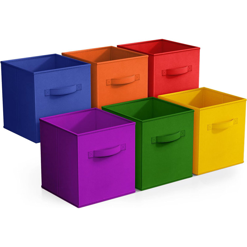 Ensemble de cubes de rangement en tissu, 6, Mauve / Vert / Orange