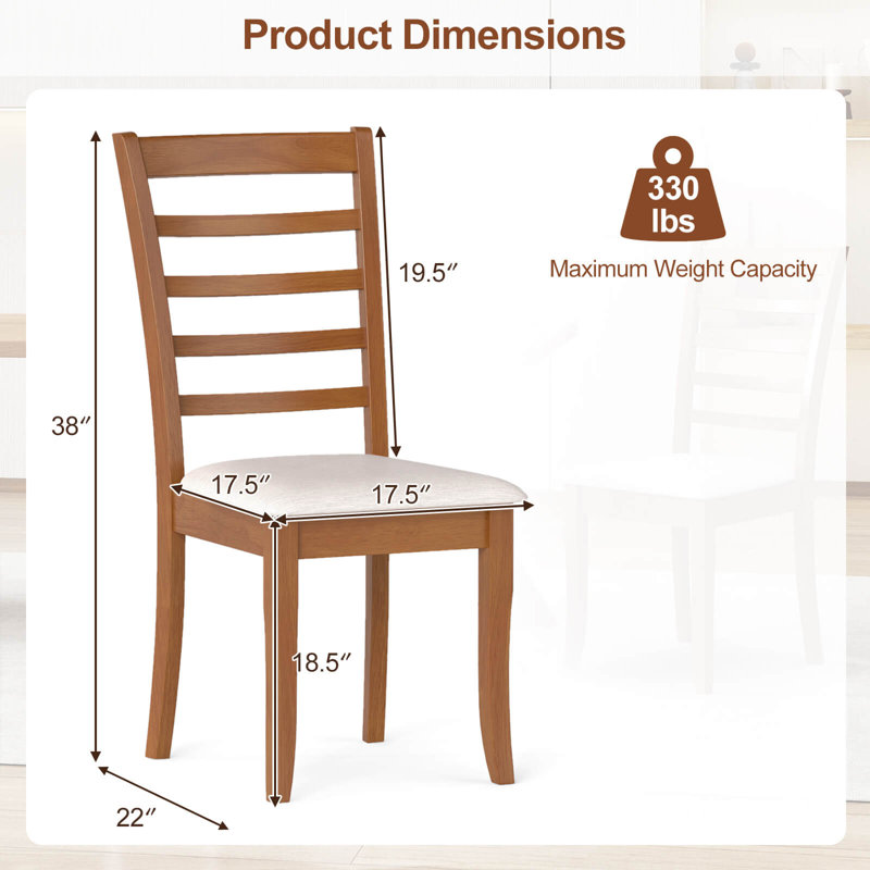 Ensemble de 2 chaises de cuisine en bois avec pieds en bois d'hévéa et dossier à lattes, 2